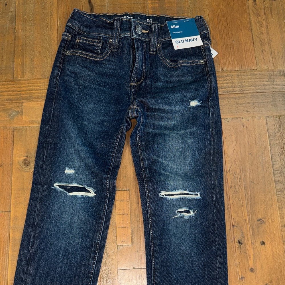 Old Navy Boy’s 5 Slim Distressed Dark Blue Jeans NWT 360 stretch